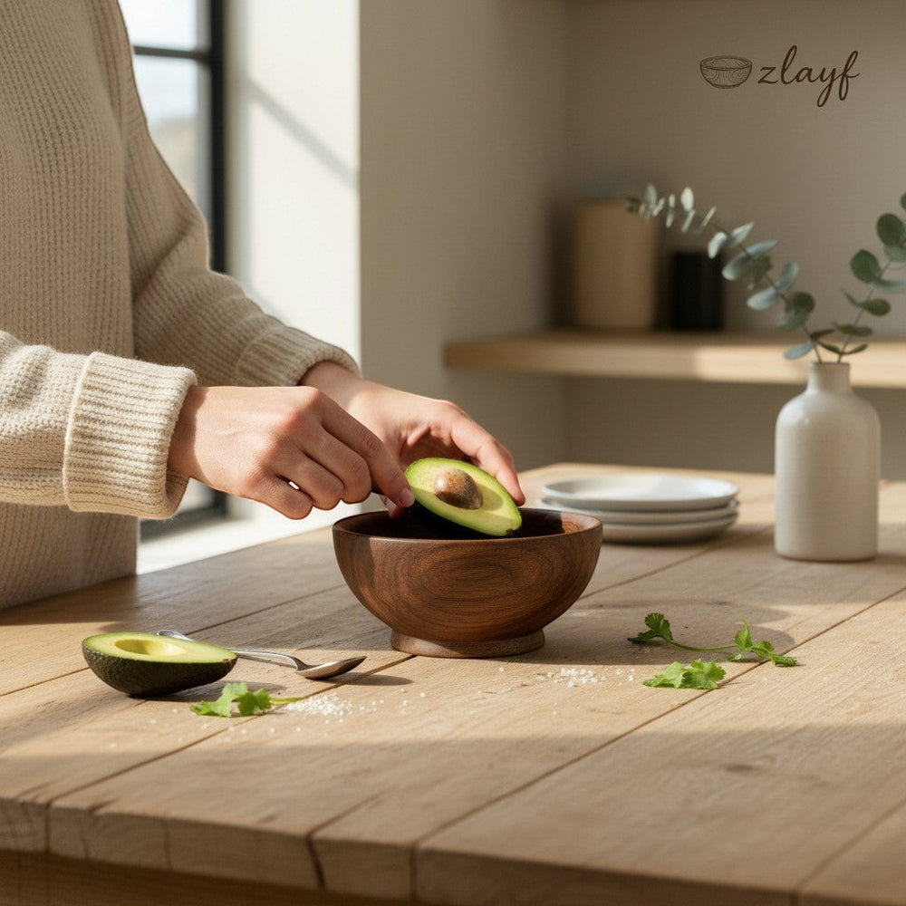 Zlayf handcrafted dark walnut serving bowl with a smooth finish, perfect for salads or snacks.