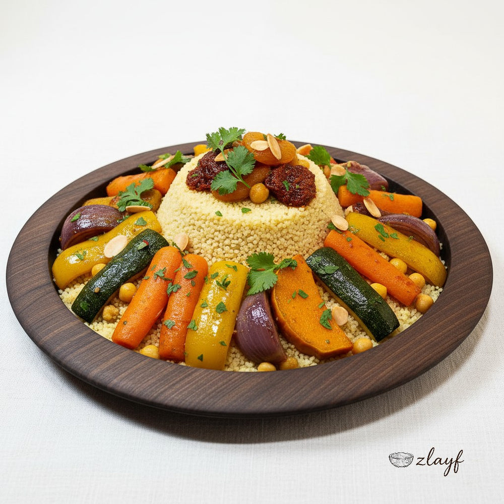 Zlayf hand-carved dark walnut wooden serving tray with subtle carved rim and natural grain patterns.