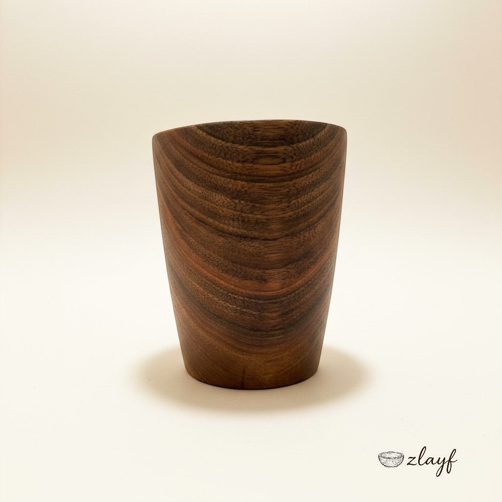 Zlayf dark walnut wooden tumbler cup with natural grain patterns and smooth finish.